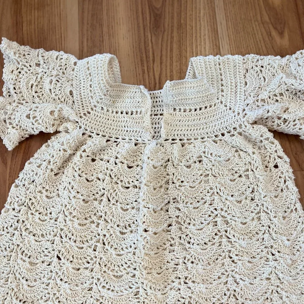 Vintage Handmade Crochet Delicate Feminine Angel Pattern Baby Dress